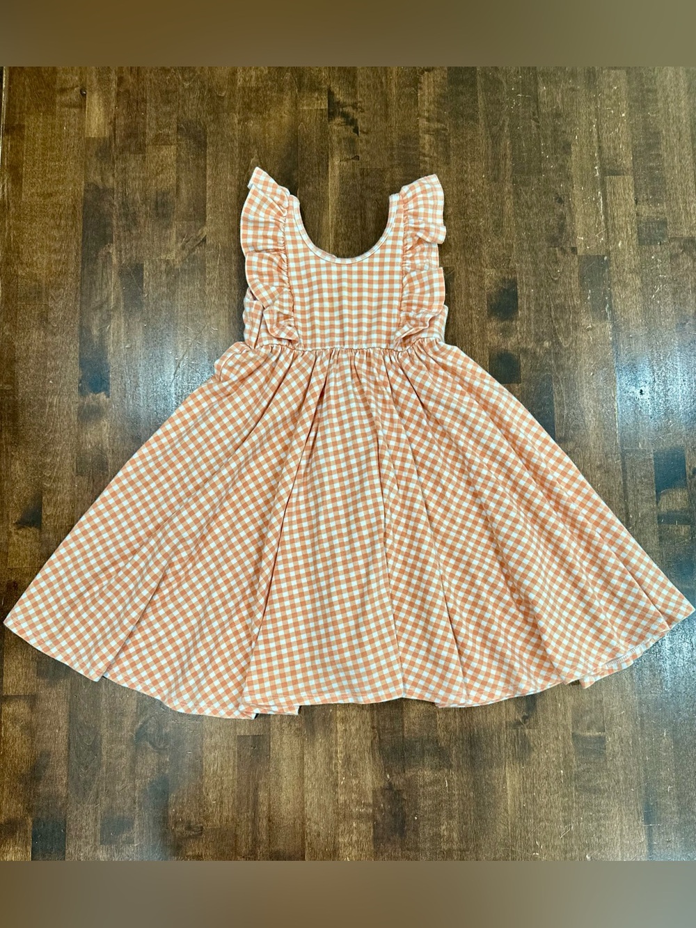 Remie Girl Sz 6 Ruffle Sleeve Orange Gingham Twirl Dress Sleeveless
